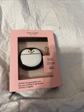 kate spade Black & White Penguin AirPods 3rd Gen Case with Pink Box